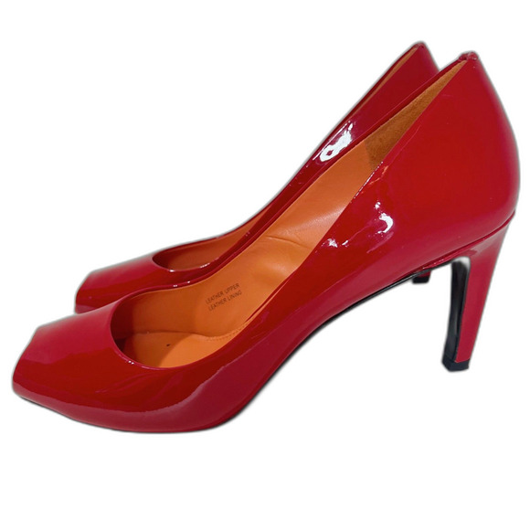 Via Spiga Red Patent Leather Peep Toe Stilettos Heels Pumps Women's Size 7.5 - Picture 6 of 8